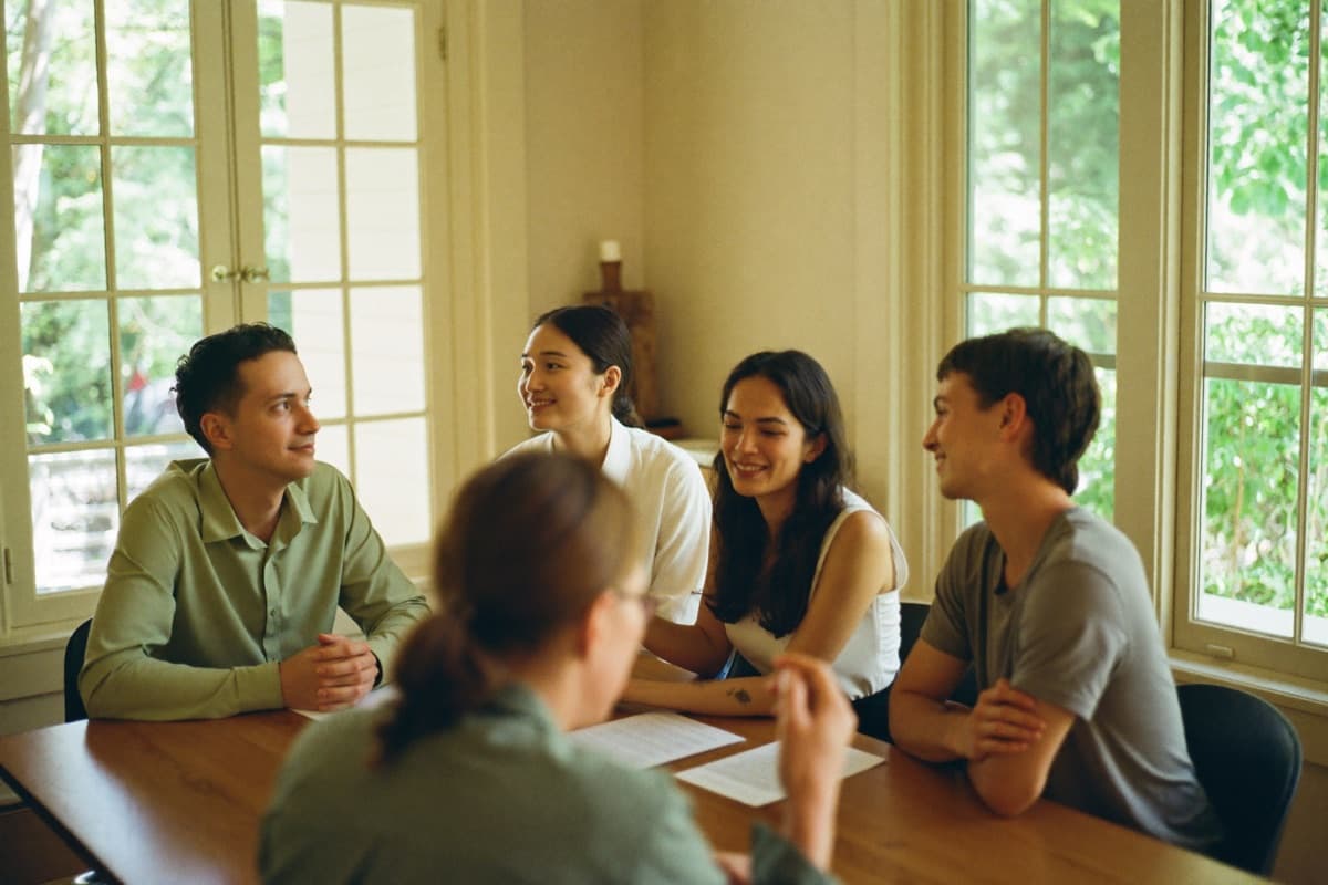 A team planning a community program around a table.